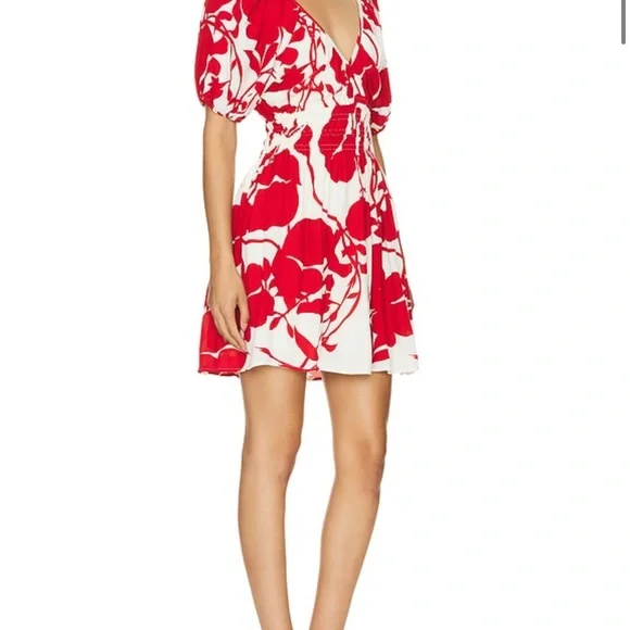 FAITHFULL THE BRAND x REVOLVE Salone Mini Dress in Red Floral - Picture 2 of 7